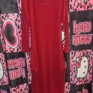 Red Ribbed Long Sleeve Bodycon Dress